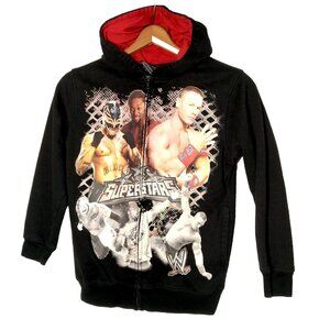 WWE Wrestling Superstars Sweatshirt Youth L 10 12 Black Zip Up Hooded John Cena